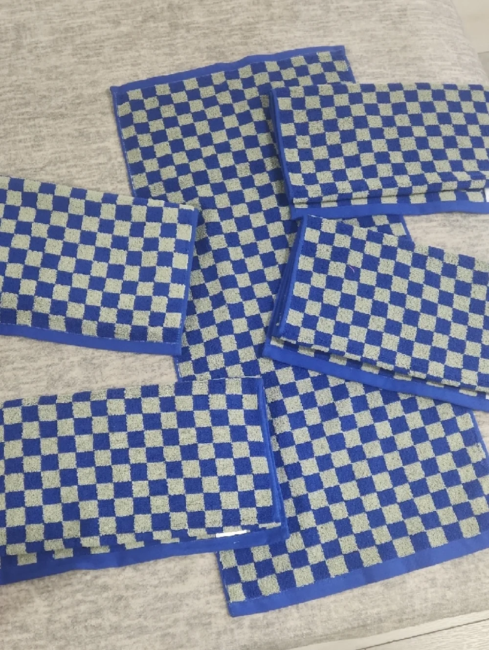 Blue and Cream Checkerboard Hand Towel